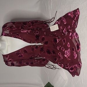 For Love And Lemons Burgundy & Pink Floral Mini Dress